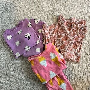 Kids Cat Print Pajama Set - Purple, Pink, and Floral 3T